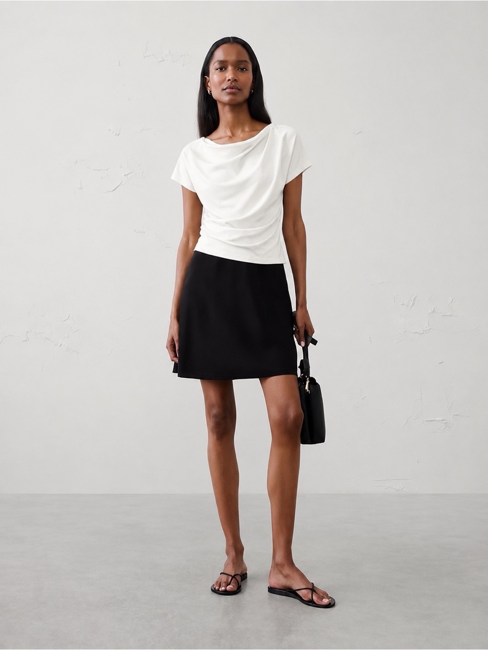 White Short-Sleeve Draped Top